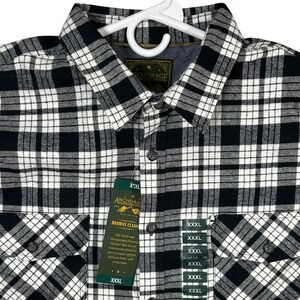 Anchorage Mens Flannel Shirt 3XL Brawny Plaid Black White Button Up Long‎ Sleeve